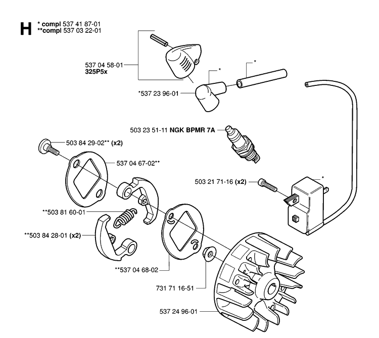 Ignition System And Clutch Diagram and Parts List for 323P 20062700001-Current Husqvarna Pole Saw