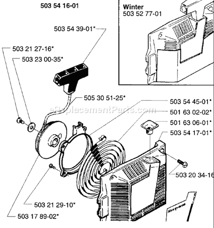 Page J Diagram and Parts List for 257 1996-01 Husqvarna Chainsaw