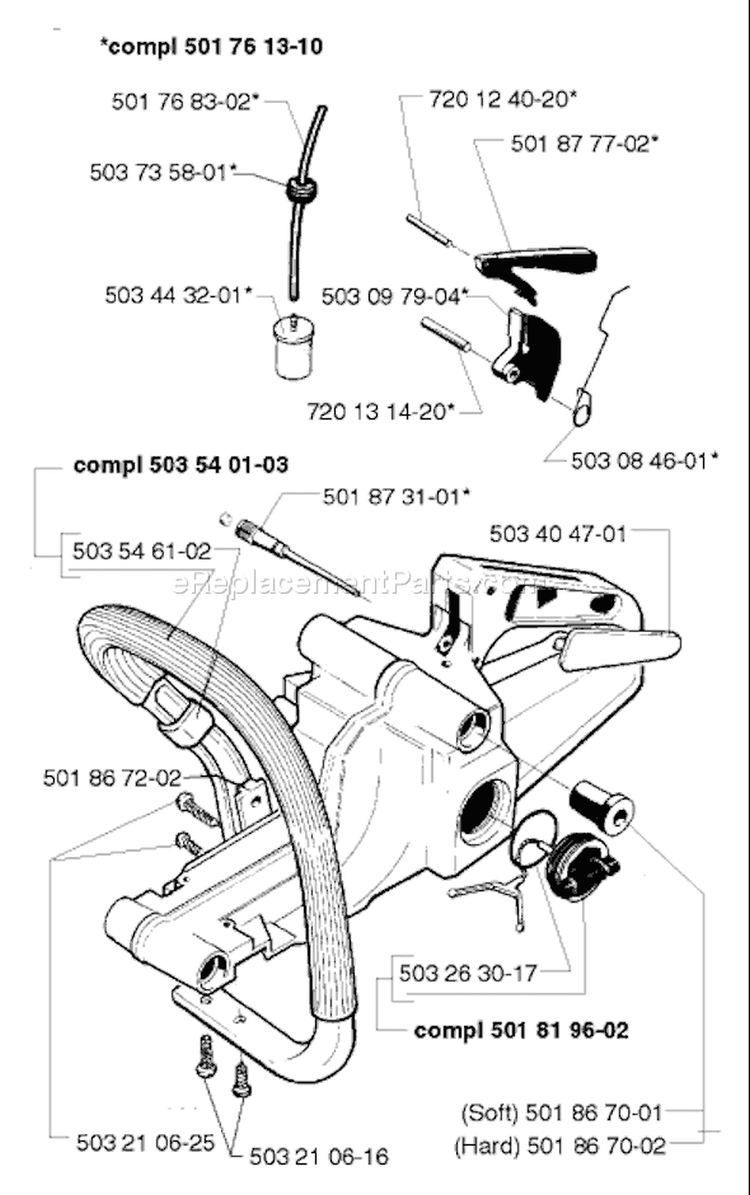 Page K Diagram and Parts List for 257 1998-03 Husqvarna Chainsaw