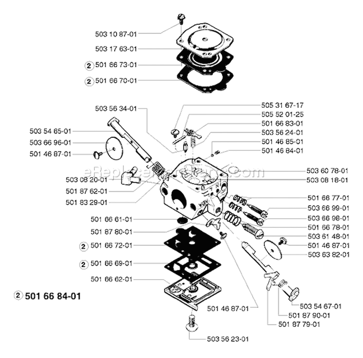 Page B Diagram and Parts List for 257 1998-03 Husqvarna Chainsaw
