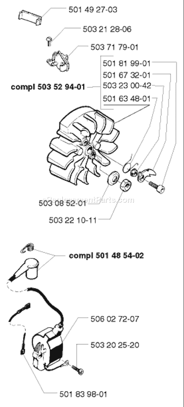 Page F Diagram and Parts List for 257 1998-03 Husqvarna Chainsaw