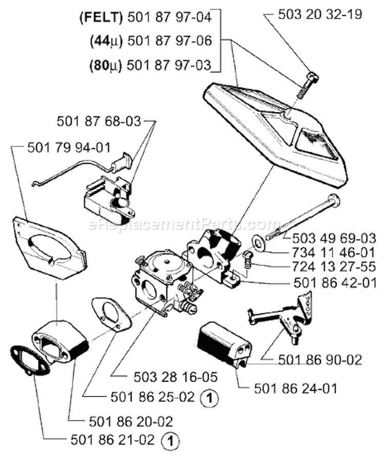 Page A Diagram and Parts List for 257 2001-09 Husqvarna Chainsaw