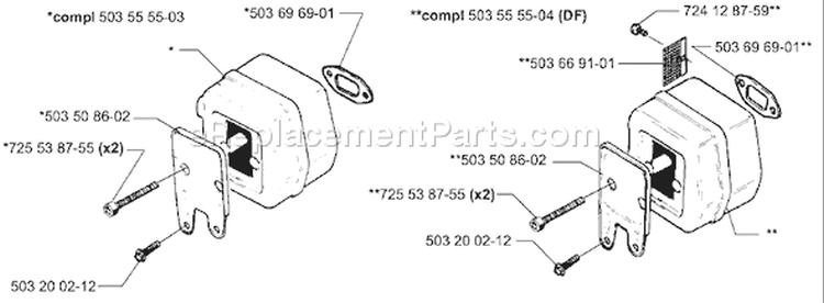 Page J Diagram and Parts List for 257 2001-09 Husqvarna Chainsaw