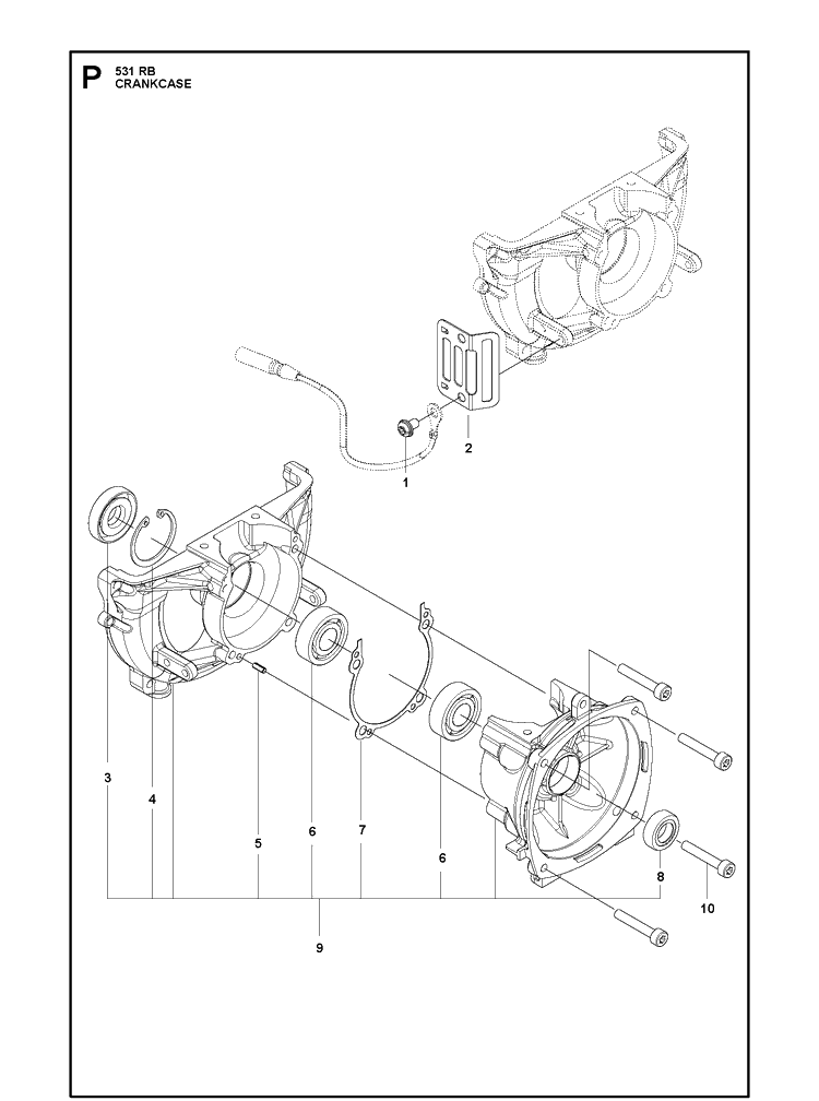 Crankcase Diagram and Parts List for 531RB  Husqvarna Brush Cutter