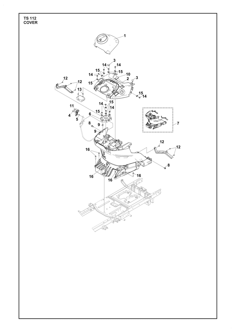 Cover Diagram and Parts List for TS112  Husqvarna Lawn Tractor
