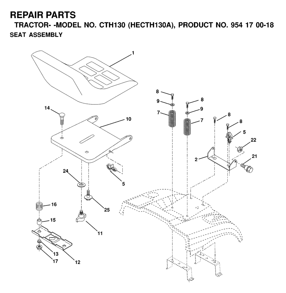 Seat Diagram and Parts List for CTH130 (954170018-A)(2000-03) Husqvarna Lawn Tractor