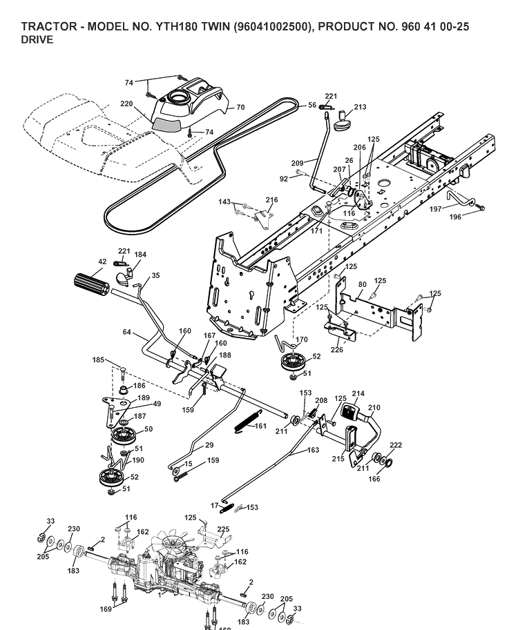 Drive Diagram and Parts List for YTH180 (96041002500)(2007-02) Husqvarna Lawn Tractor
