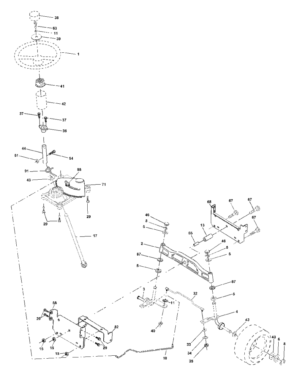 Steering Assembly Diagram and Parts List for YTH1542XP (954567253-A)(2001-01) Husqvarna Lawn Tractor