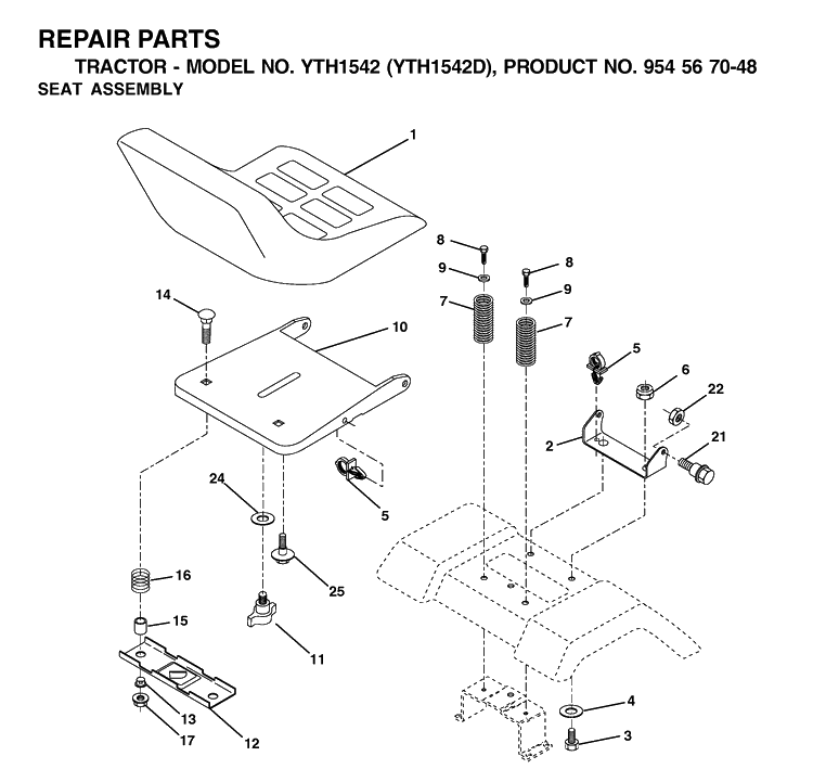 Seat Diagram and Parts List for YTH1542 (954567048)(2001-11) Husqvarna Lawn Tractor