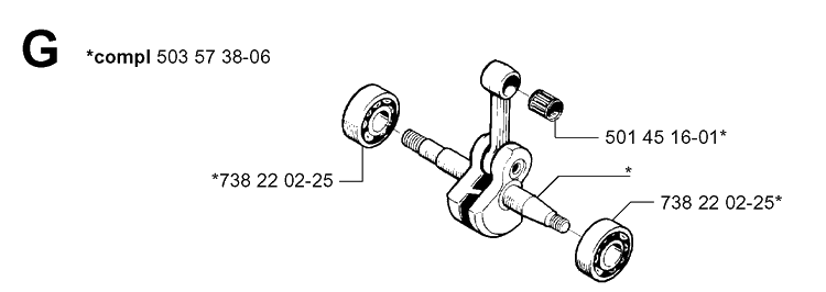 Crankshaft Diagram and Parts List for 55 (RANCHER)(20001900001-20051400000) Husqvarna Chainsaw