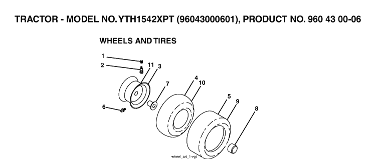 Wheels And Tires Diagram and Parts List for YTH1542XP (96043000601)(2006-06) Husqvarna Lawn Tractor