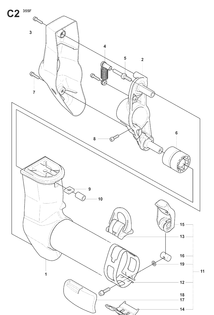 Tower 2 Diagram and Parts List for 355FXT 20073100001-20082700000 Husqvarna Brush Cutter