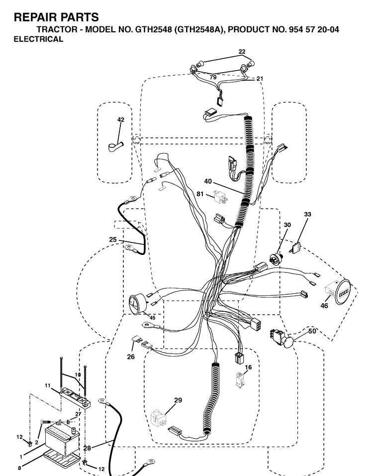 Electrical Diagram and Parts List for GTH2548 (954572004)(2004-05) Husqvarna Lawn Tractor