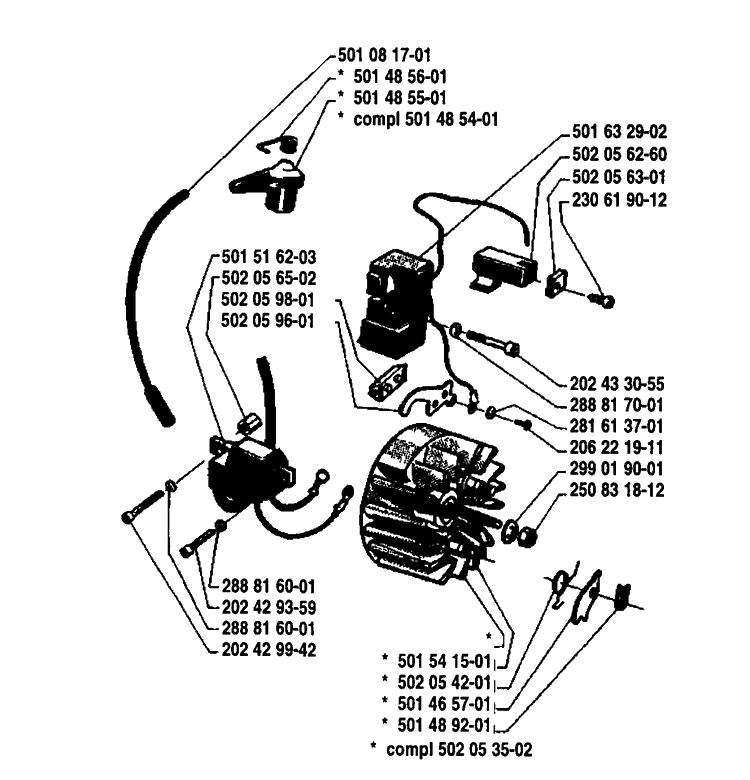Ignition/Flywheel Diagram and Parts List for 140R 1980-02 Husqvarna Brush Cutter