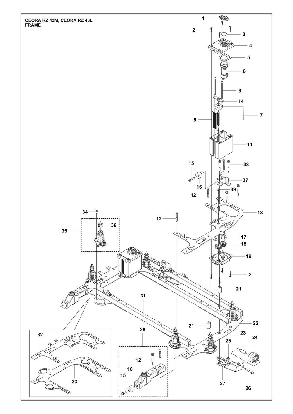 Frame Diagram and Parts List for CEORARZ43M  Husqvarna Lawn Mower
