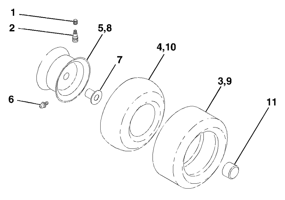 Wheels And Tires Diagram and Parts List for LTH2042 (954571953-A)(2003-12) Husqvarna Lawn Tractor