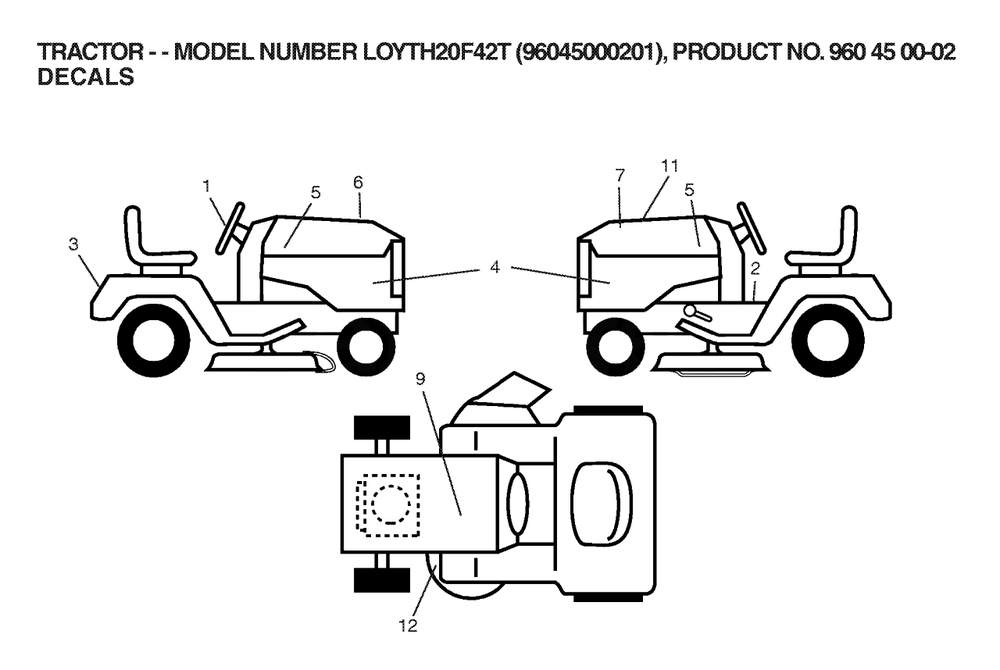 Decals Diagram and Parts List for YTH20F42T (960450002-01)(2006) Husqvarna Lawn Tractor