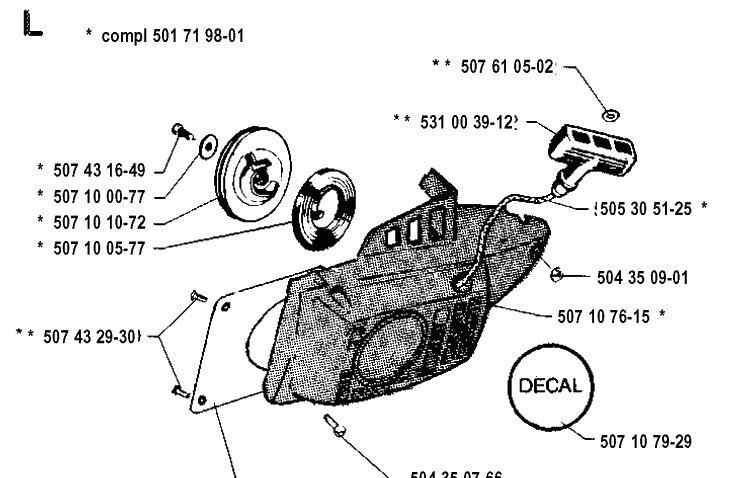 Starter Diagram and Parts List for 35 19902200001-Current Husqvarna Chainsaw