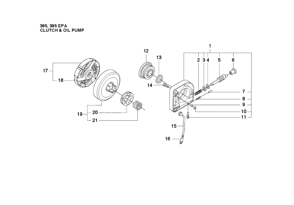 Clutch And Oil Pump Diagram and Parts List for 395XP-XPG (EPA)(20163900001 - 20193499999) Husqvarna Chainsaw