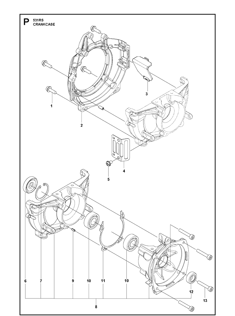 Crankcase Diagram and Parts List for 531RS  Husqvarna Brush Cutter