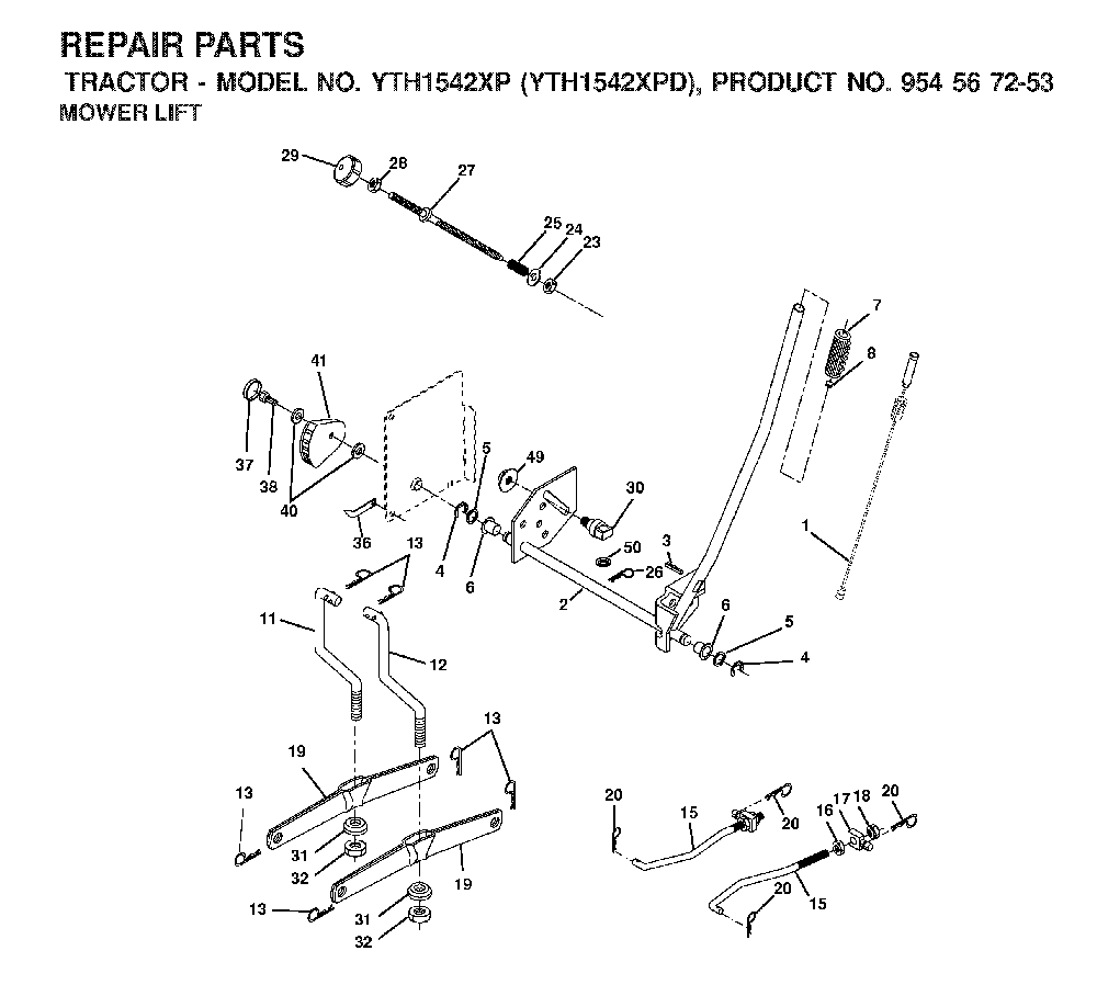 Mower Lift / Deck Lift Diagram and Parts List for YTH1542XPD (954567253)(2001-12) Husqvarna Lawn Tractor