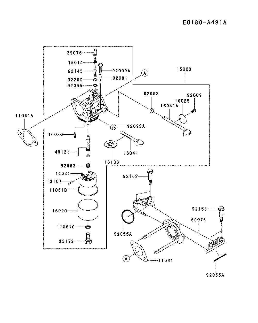 Carburetor Diagram and Parts List for YTH1542XP-96013000101  Husqvarna Lawn Tractor