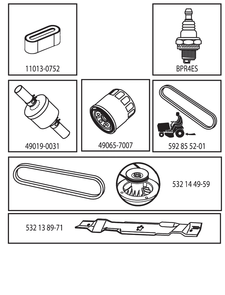 Frequently Used Parts Diagram and Parts List for TS142TXD (96041045000)(2020-03) Husqvarna Lawn Tractor