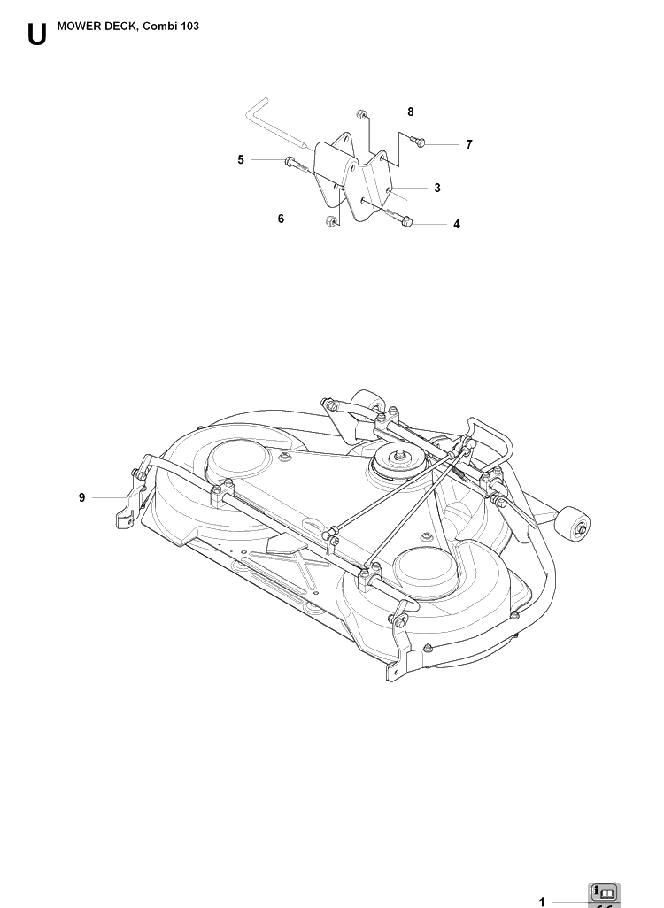 103cm Cutting Deck 3 Diagram and Parts List for RIDER175AWD (965105001)(2009-04) Husqvarna Lawn Mower