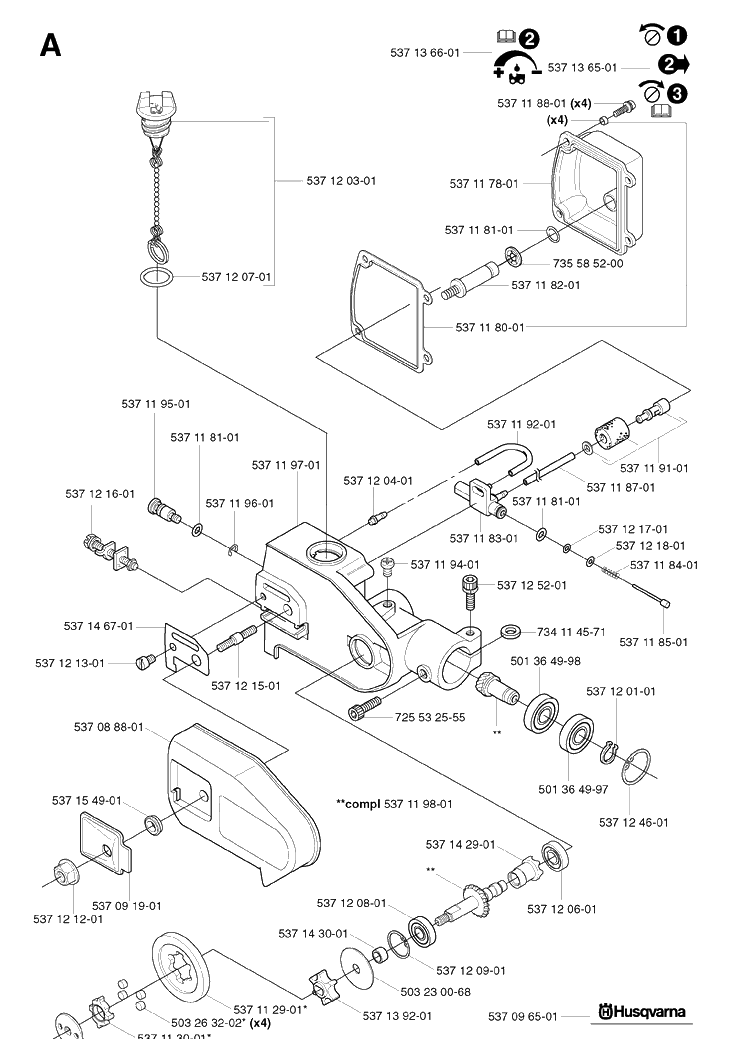 Saw Head Diagram and Parts List for 325P 20021800001-20042299999 Husqvarna Pole Saw