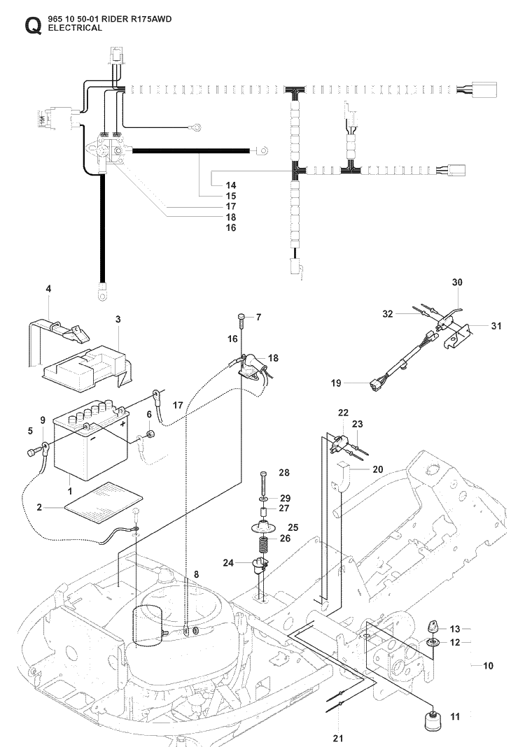 Electrical Diagram and Parts List for RIDER175AWD (965105001)(2008-06) Husqvarna Lawn Mower