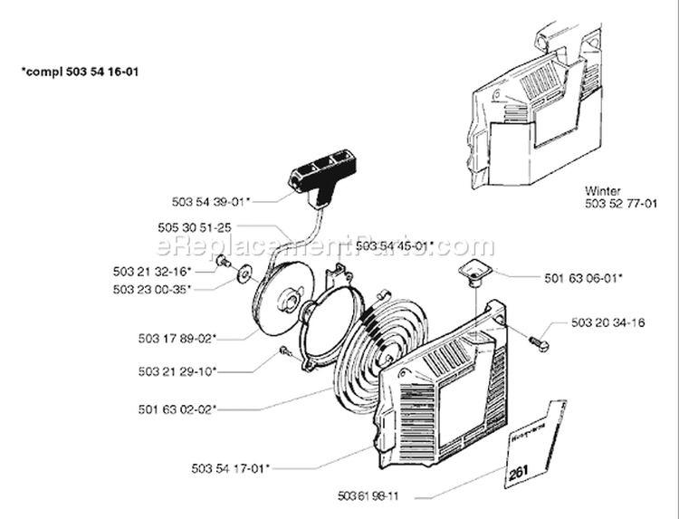 Page K Diagram and Parts List for 261EPA 261 EPA 1998-03 Husqvarna Chainsaw