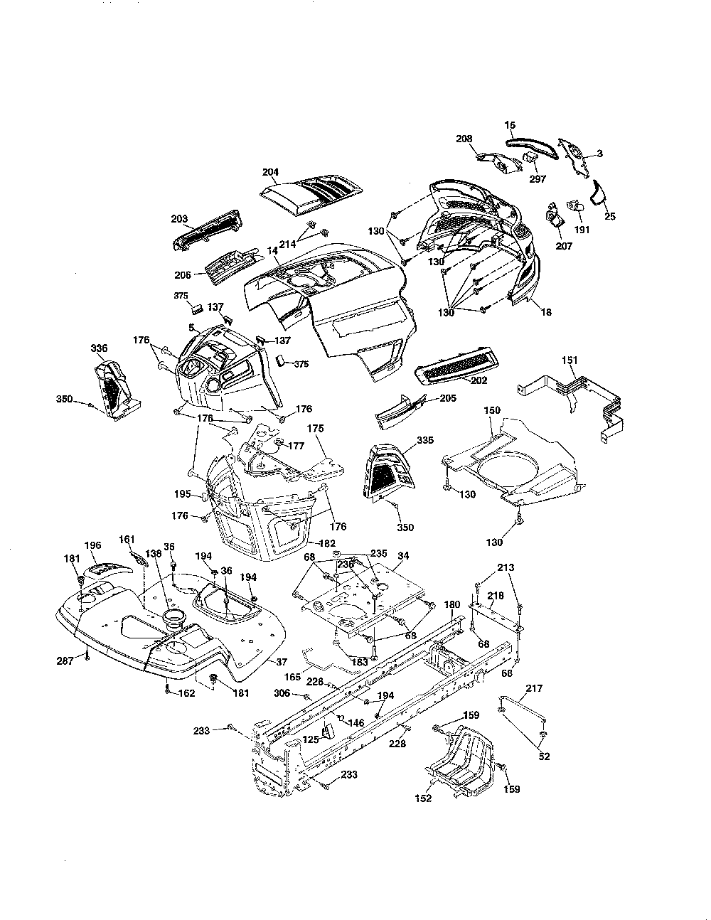 Chassis Diagram and Parts List for YT48CS-96043022400  Husqvarna Lawn Tractor