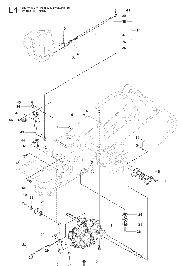 Engine Diagram and Parts List for RIDER175 (966828501)(2008-05) Husqvarna Lawn Mower