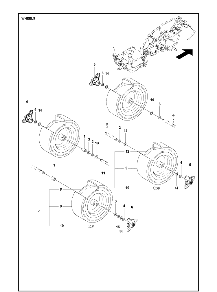 Wheels And Tires Diagram and Parts List for R115C (967252702)(2020-01) Husqvarna Lawn Mower