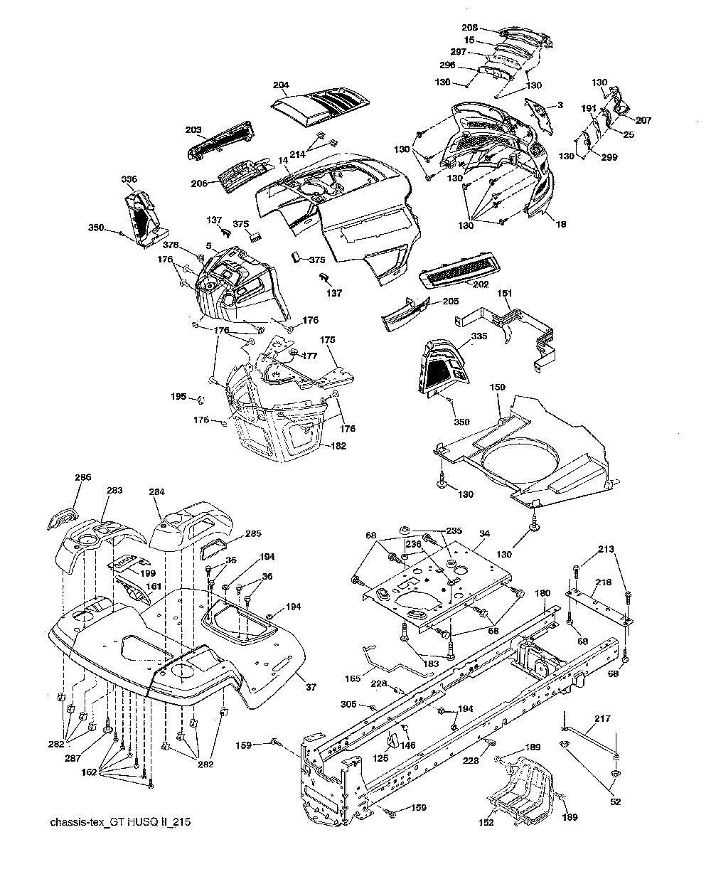 Chassis Diagram and Parts List for 96043027700  Husqvarna Lawn Tractor