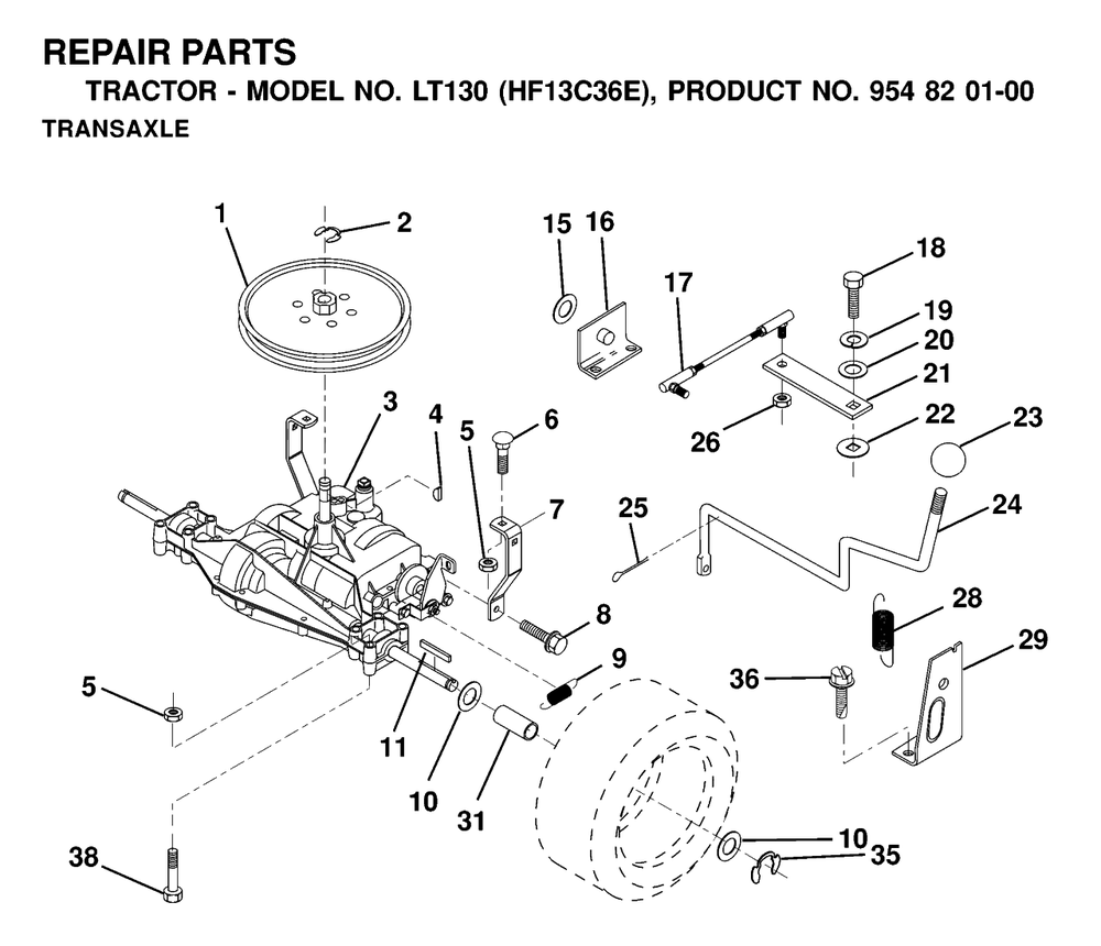 Transmission Diagram and Parts List for LT130 (954820100-E)(2000-02) Husqvarna Lawn Tractor