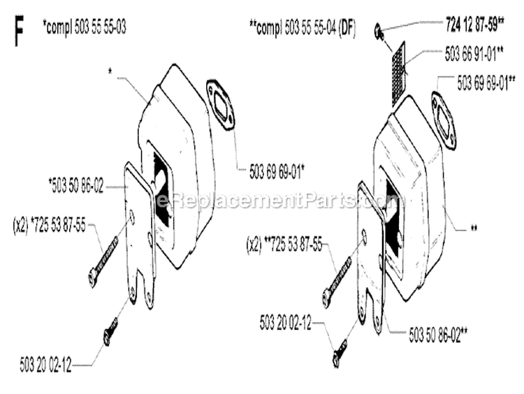 Muffler Diagram and Parts List for 262XP  Husqvarna Chainsaw