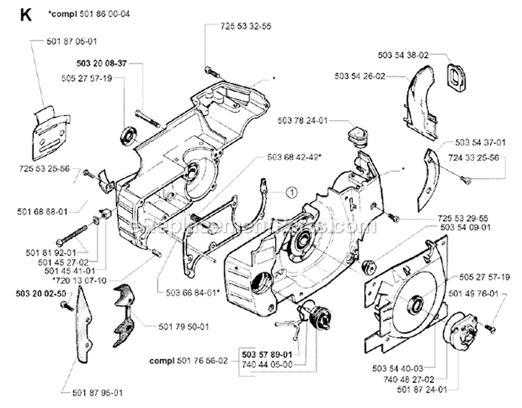Crankcase Diagram and Parts List for 262XP  Husqvarna Chainsaw