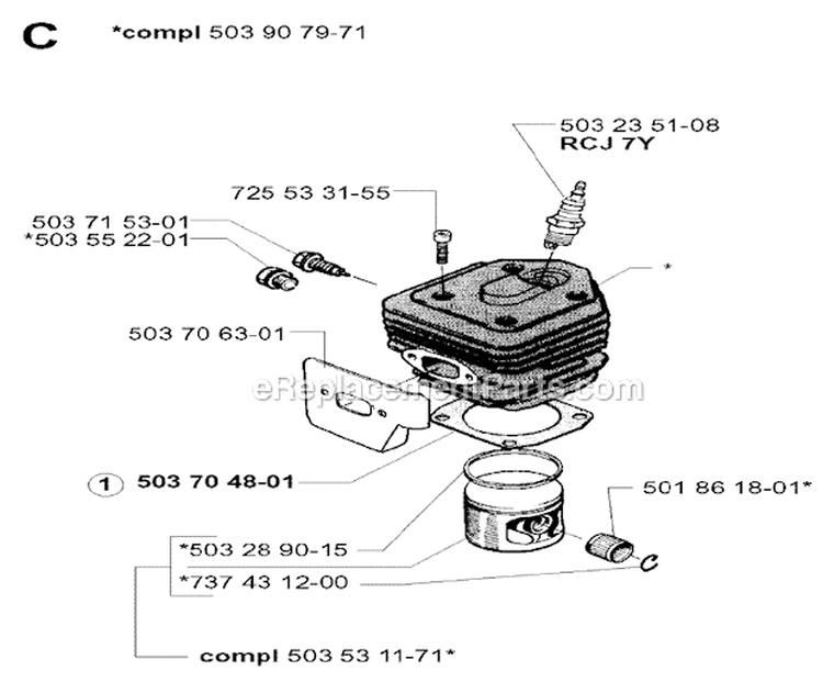 Cylinder_Piston Diagram and Parts List for 262XP  Husqvarna Chainsaw