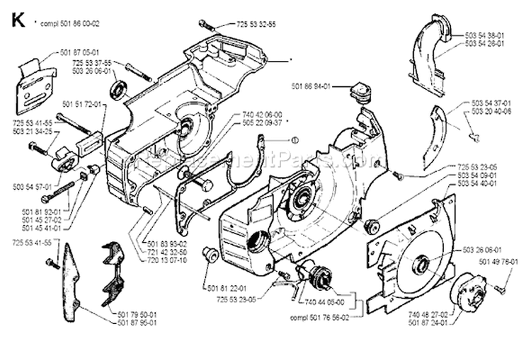 Page C Diagram and Parts List for 262 1990-03 Husqvarna Chainsaw