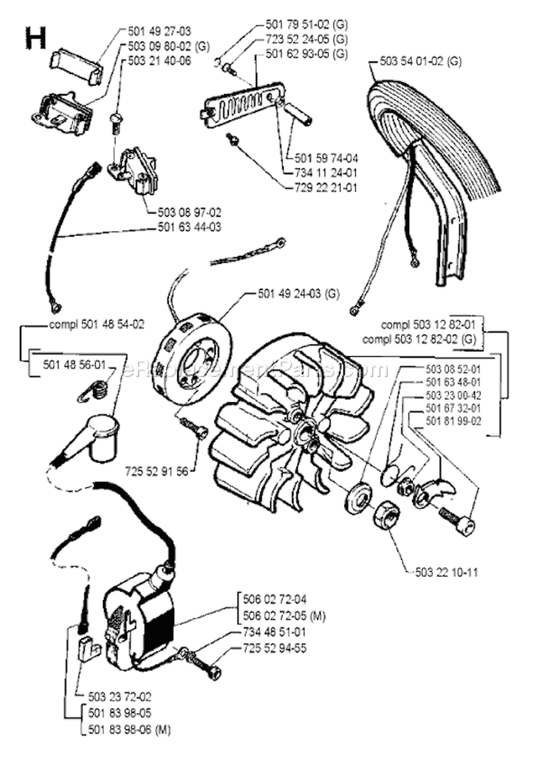 Page E Diagram and Parts List for 262 1990-03 Husqvarna Chainsaw