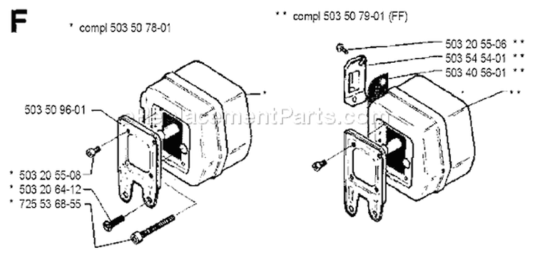 Page G Diagram and Parts List for 262 1990-03 Husqvarna Chainsaw