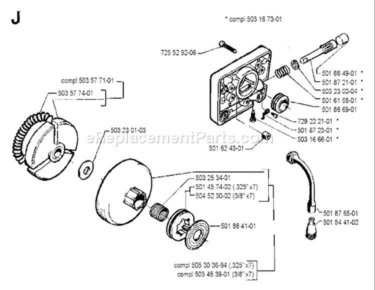 Page H Diagram and Parts List for 262 1990-03 Husqvarna Chainsaw