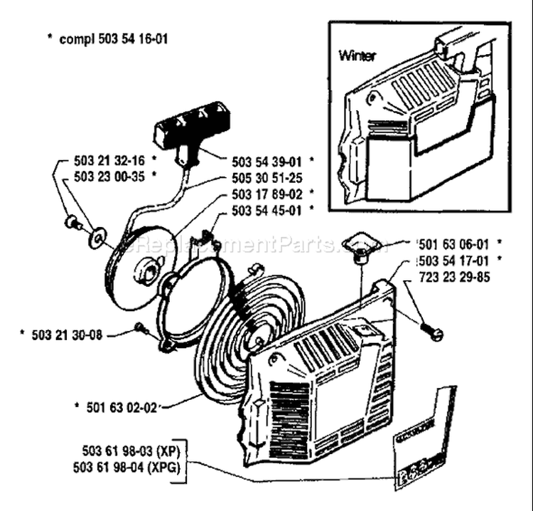 Page K Diagram and Parts List for 262 1992-11 Husqvarna Chainsaw