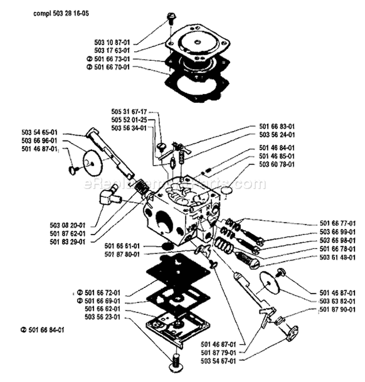 Page B Diagram and Parts List for 262 1992-11 Husqvarna Chainsaw