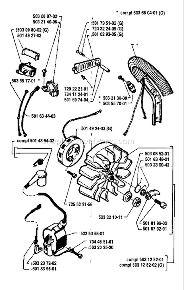 Page G Diagram and Parts List for 262 1992-11 Husqvarna Chainsaw