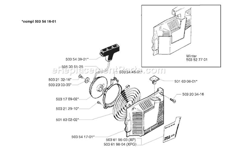 Page K Diagram and Parts List for 262 1996-01 Husqvarna Chainsaw