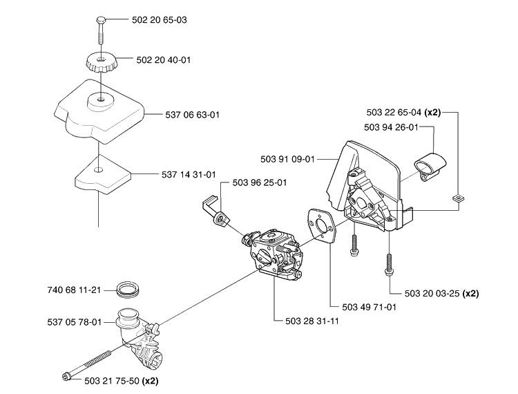 Air Filter / Carburetor Diagram and Parts List for 326C (L-LX-RX)(E-Tech 2)(2002-02) Husqvarna Brush Cutter