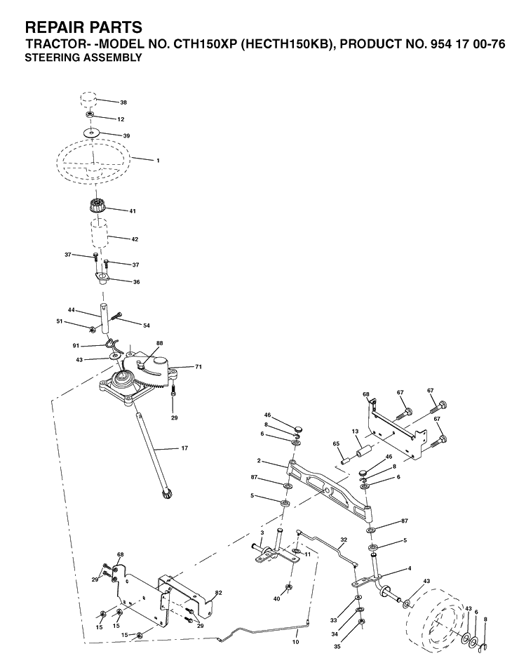 Steering Diagram and Parts List for CTH150XP (HECTH150KB)(2003-01) Husqvarna Lawn Tractor