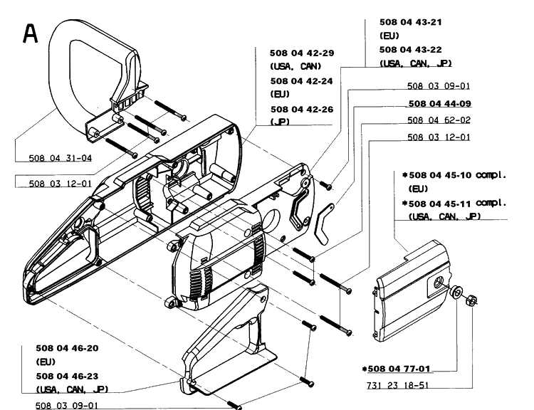 Chassis / Frame Diagram and Parts List for 16 19991400001-Current Husqvarna Chainsaw